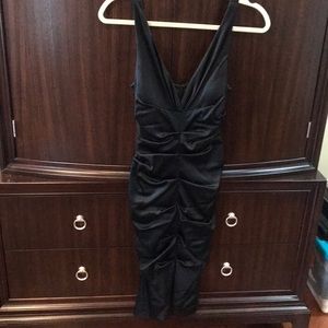 Dressy satin knee length ruched cocktail dress